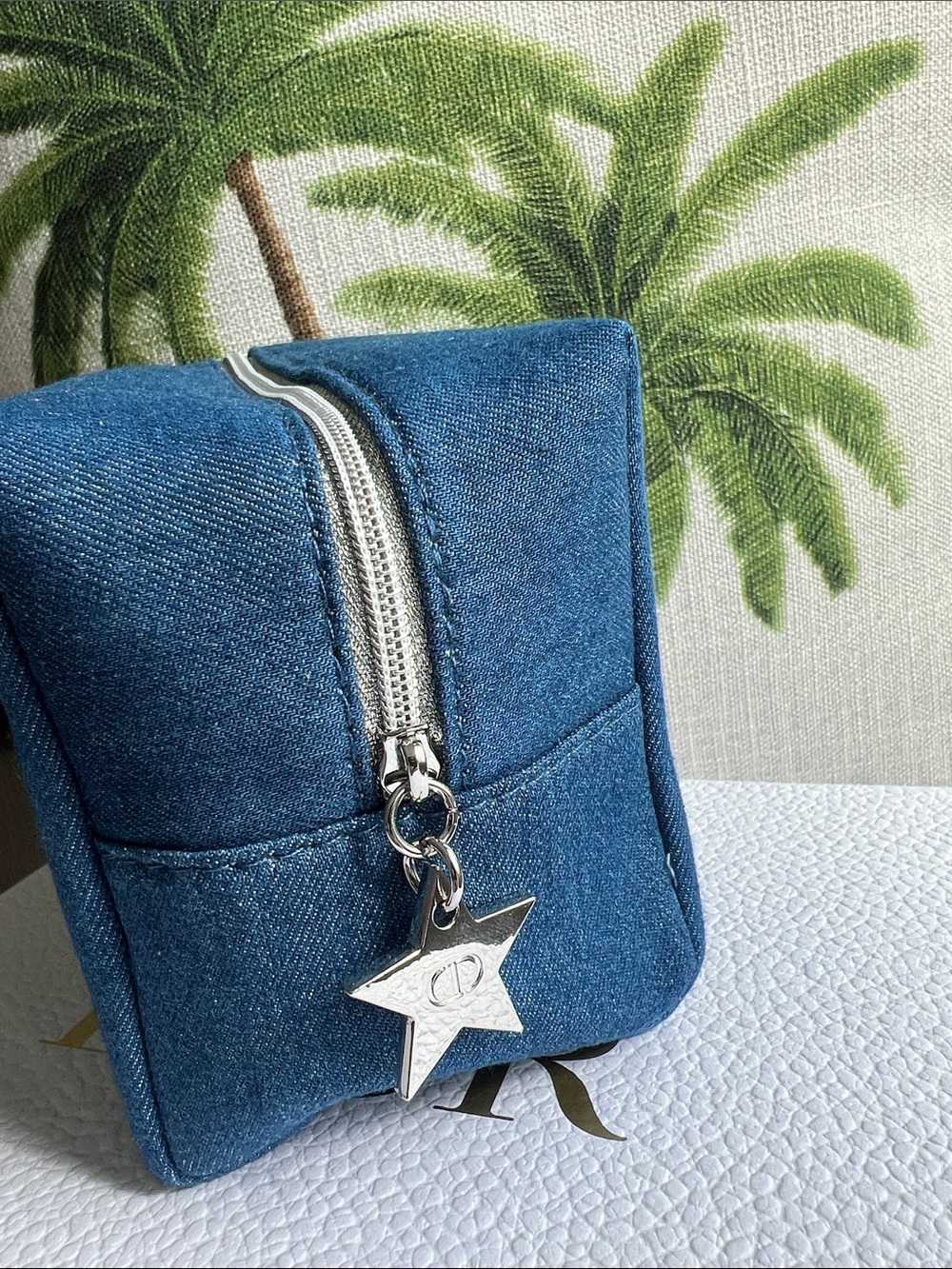New Authentic Dior Denim Embroidered Toiletry Pouch - Blue - Picture 2 of 7